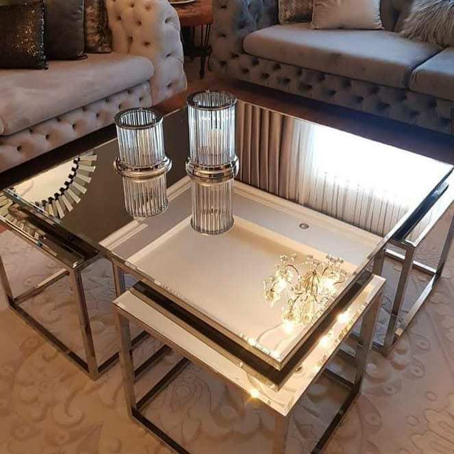 Kare Pizza Model Orta Sehpa Gold-Bronz Cam