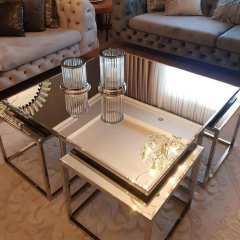 Kare Pizza Model Orta Sehpa Gold-Bronz Cam