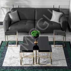 Kare Pizza Orta Sehpa Siyah Cam