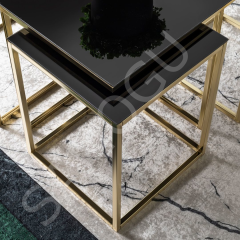 Kare Pizza Orta Sehpa Siyah Cam