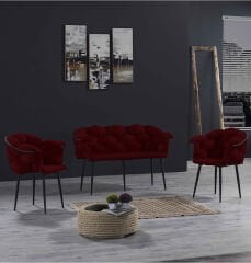 Balon Çay Seti 2+1+1 Bordo - Siyah İskelet
