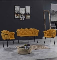 Balon Çay Seti 2+1+1 Hardal - Siyah İskelet