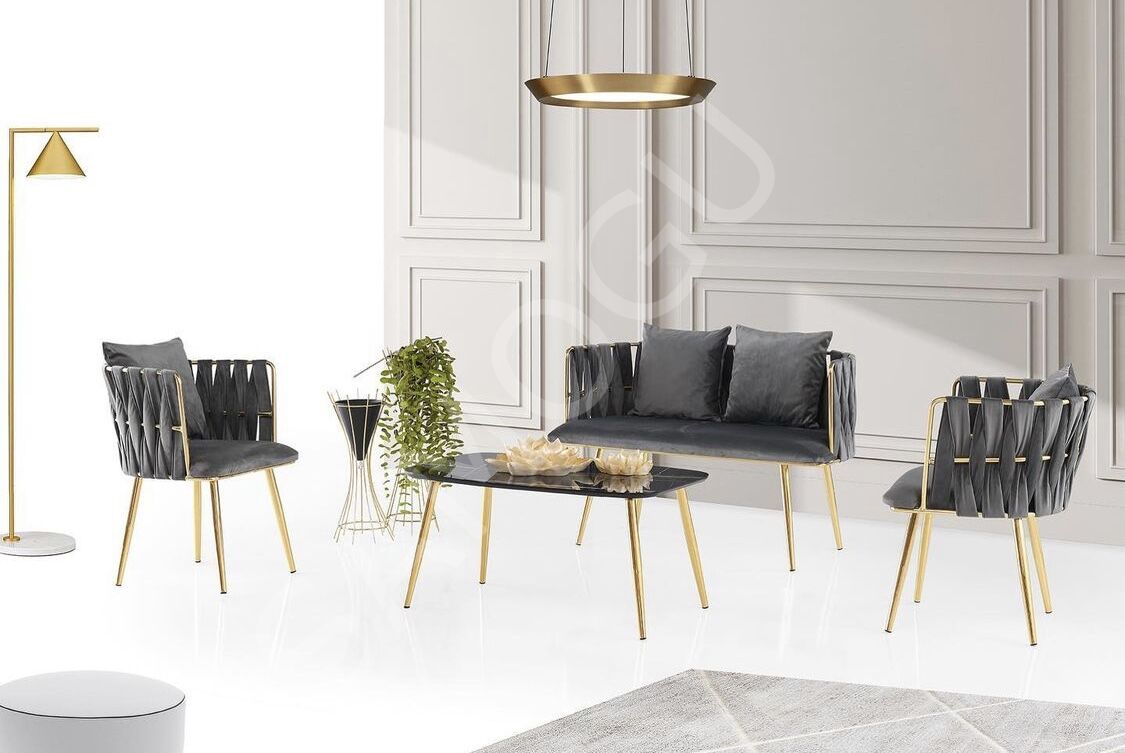 Örgü Çay Seti 2+1+1 Antrasit Gri