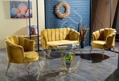 Papatya Çay Seti 2+1+1 Hardal Sarı