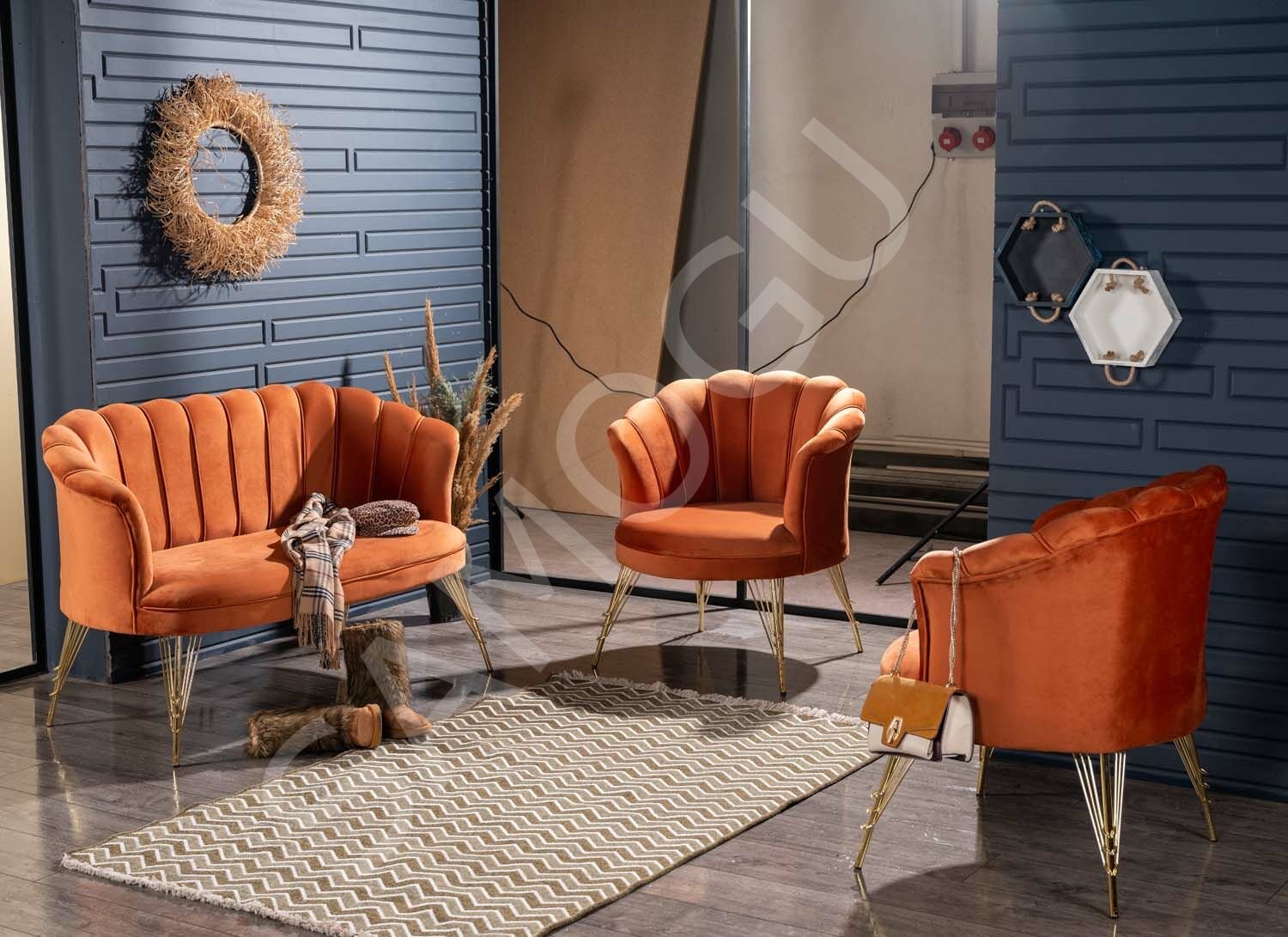 Papatya Çay Seti 2+1+1 Turuncu