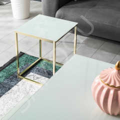 Kare Pizza Orta Sehpa Beyaz Cam