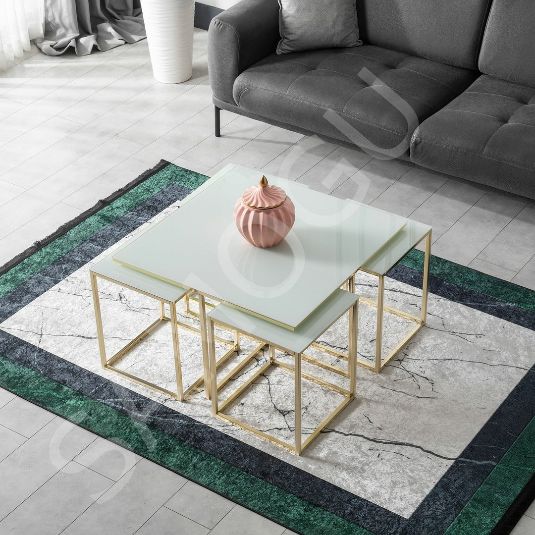 Kare Pizza Orta Sehpa Beyaz Cam