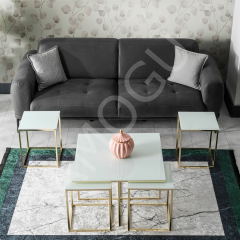 Kare Pizza Orta Sehpa Beyaz Cam