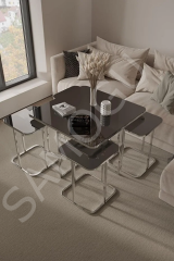 Kare Pizza Orta Sehpa Füme Cam Radüslü 4+1