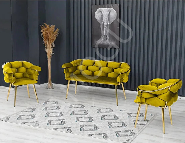 Balon Çay Seti 2+1+1 Hardal Sarı